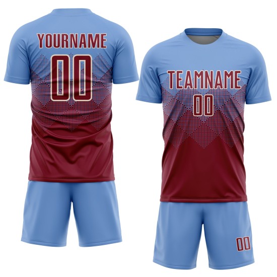 Trikot Sublimation Light Uniform Crimson-Creme Custom Soccer Blau Trikot Sublimation Light Uniform Crimson-Creme Custom Soccer Blau