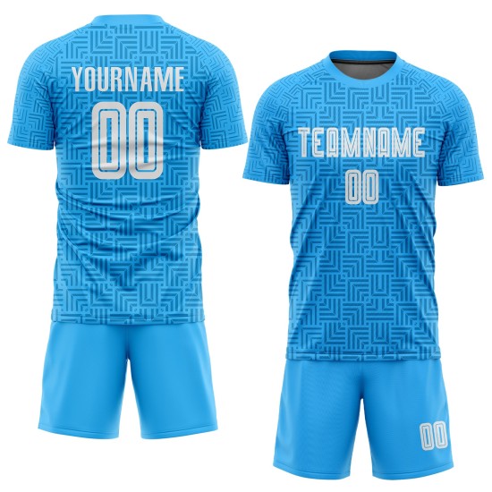Home Weiß Blau Sublimation Uniform Fußball Jersey Licht Custom Home Weiß Blau Sublimation Uniform Fußball Jersey Licht Custom