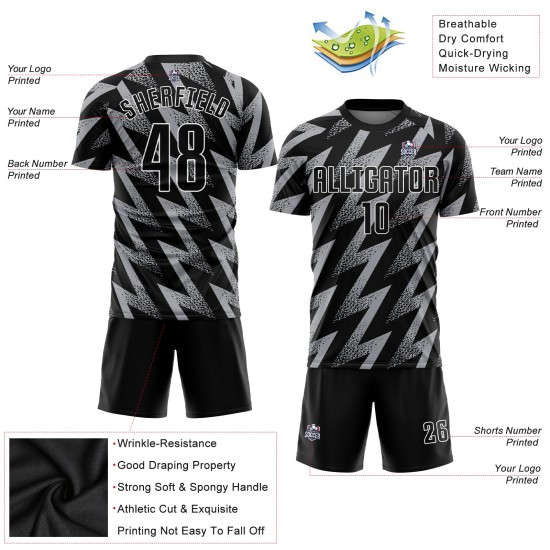 Fußball Sublimation Jersey Grau Schwarz-Weiß Uniform Custom Fußball Sublimation Jersey Grau Schwarz-Weiß Uniform Custom