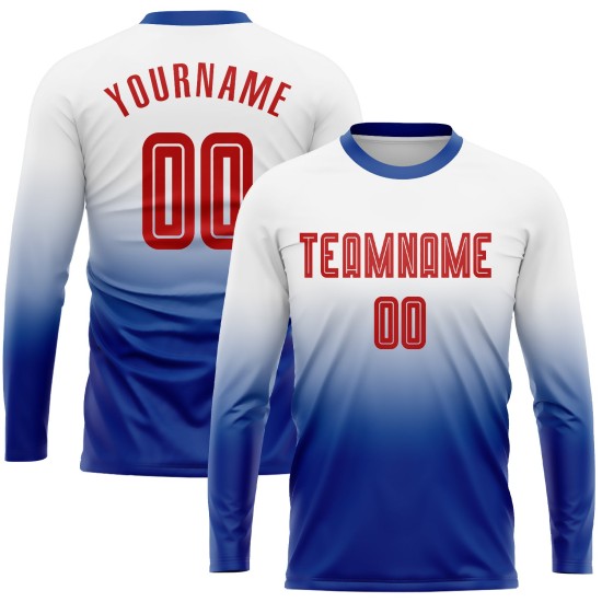Jersey Langarm Fade Uniform Rot-Royal Custom Weiß Sublimation Fußball Mode Jersey Langarm Fade Uniform Rot-Royal Custom Weiß Sublimation Fußball Mode