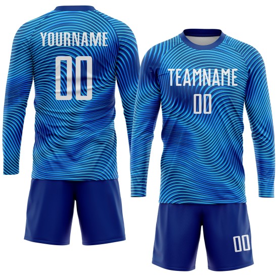 Benutzerdefinierte Sublimation Uniform Fußballtrikot Weiß-Königsblau Benutzerdefinierte Sublimation Uniform Fußballtrikot Weiß-Königsblau