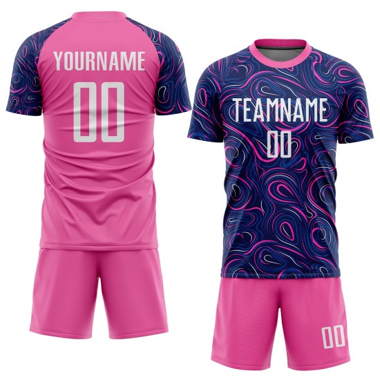 Fußballtrikot Weiß-Rosa Sublimation Navy Uniform Custom Fußballtrikot Weiß-Rosa Sublimation Navy Uniform Custom