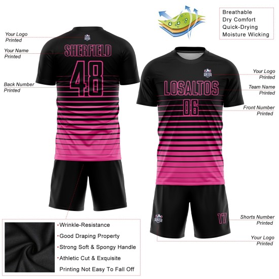 Rosa Nadelstreifen Sublimation Fußball Verblassen Uniform Jersey Schwarz Mode Custom Rosa Nadelstreifen Sublimation Fußball Verblassen Uniform Jersey Schwarz Mode Custom