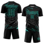 Jersey Uniform Sublimation Aqua Custom Schwarz Fußball Linien Jersey Uniform Sublimation Aqua Custom Schwarz Fußball Linien