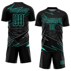 Jersey Uniform Sublimation Aqua Custom Schwarz Fußball Linien Jersey Uniform Sublimation Aqua Custom Schwarz Fußball Linien