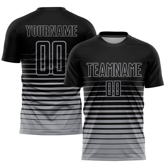 Schwarz Fashion Fade Sublimation Uniform Nadelstreifen Custom Jersey Grau Fußball Schwarz Fashion Fade Sublimation Uniform Nadelstreifen Custom Jersey Grau Fußball