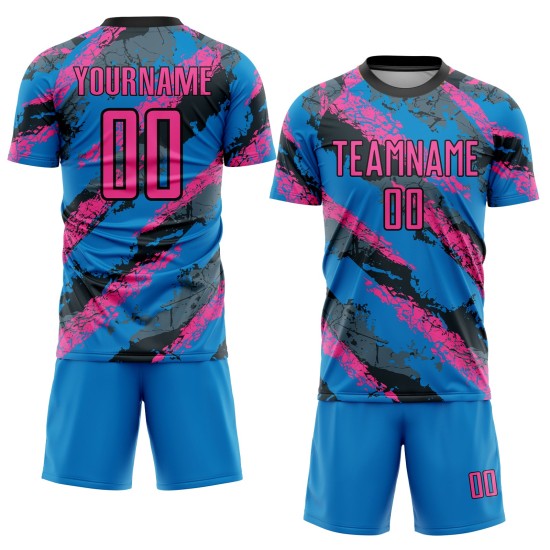 Rosa-Weiß Uniform Sublimation Pulver Custom Fußball Blau Trikot Rosa-Weiß Uniform Sublimation Pulver Custom Fußball Blau Trikot