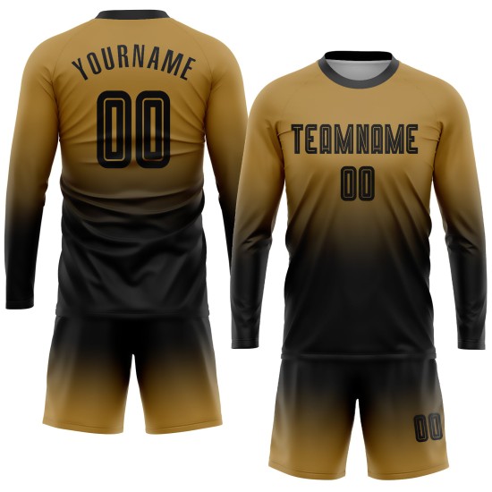 Gold Fade Custom Fußball Lange Alte Sublimation Jersey Uniform Mode Schwarz Gold Fade Custom Fußball Lange Alte Sublimation Jersey Uniform Mode Schwarz