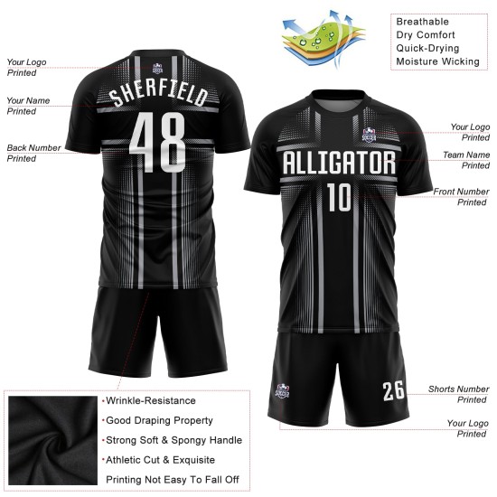 Sublimation Schwarz Custom Weiß-Grau Uniform Jersey Fußball Sublimation Schwarz Custom Weiß-Grau Uniform Jersey Fußball