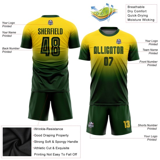 Uniform Sublimation Custom Green Fade Fashion Fußball Jersey Gold Uniform Sublimation Custom Green Fade Fashion Fußball Jersey Gold