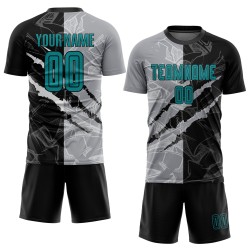 Muster Sublimation Teal Custom Graffiti Scratch Jersey Uniform Fußball Schwarz-Grau Muster Sublimation Teal Custom Graffiti Scratch Jersey Uniform Fußball Schwarz-Grau
