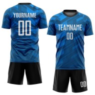Fußball Custom Blau Jersey Weiß-Schwarz Licht Uniform Sublimation Fußball Custom Blau Jersey Weiß-Schwarz Licht Uniform Sublimation