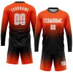 Uniform Sublimation Mode Lange Fußball Orange Weiß-Schwarz Custom Sleeve Jersey Verblassen Uniform Sublimation Mode Lange Fußball Orange Weiß-Schwarz Custom Sleeve Jersey Verblassen