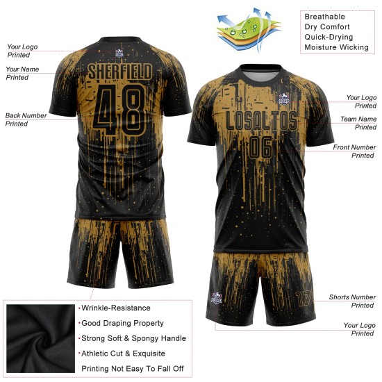 Sublimation Fußball Gold Jersey Schwarz Custom Uniform Alt Sublimation Fußball Gold Jersey Schwarz Custom Uniform Alt
