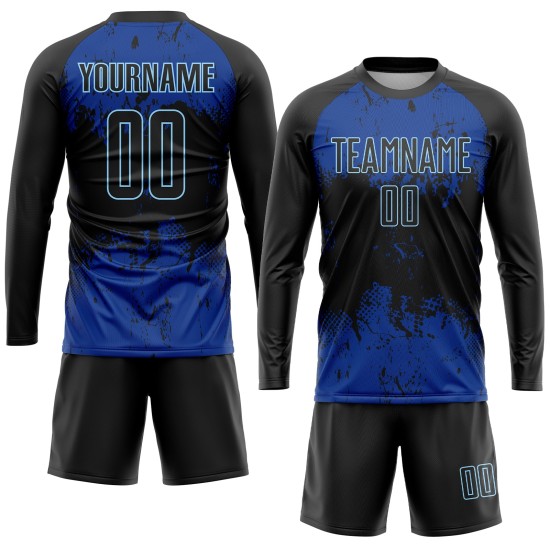 Schwarzes, schwarz-königliches Fußballtrikot mit individueller Sublimations-Uniform Schwarzes, schwarz-königliches Fußballtrikot mit individueller Sublimations-Uniform