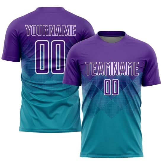 Uniform Lila-Weiß Custom Jersey Sublimation Teal Fußball Uniform Lila-Weiß Custom Jersey Sublimation Teal Fußball