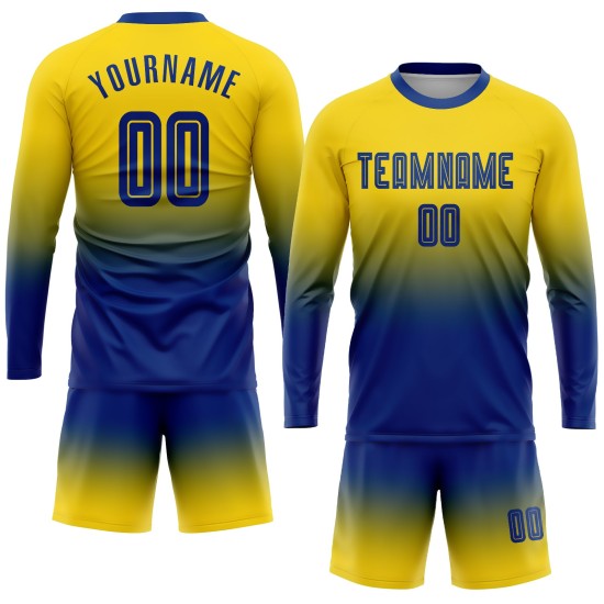 Sublimation Fußball Jersey Ärmel Royal Uniform Custom Gold Mode Verblassen Lange Sublimation Fußball Jersey Ärmel Royal Uniform Custom Gold Mode Verblassen Lange