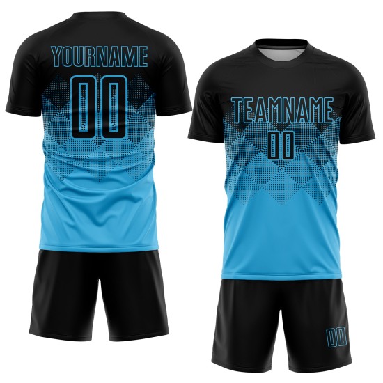 Sky Sublimation Schwarz Custom Uniform Blau Fußballtrikot Sky Sublimation Schwarz Custom Uniform Blau Fußballtrikot