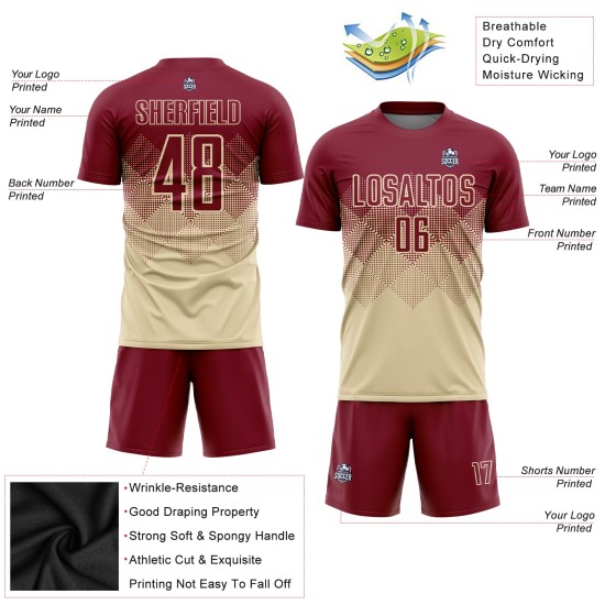 Benutzerdefinierte Uniform Creme Jersey Fußball Sublimation Crimson Benutzerdefinierte Uniform Creme Jersey Fußball Sublimation Crimson
