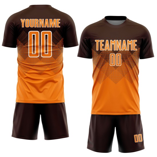 Benutzerdefinierte Sublimation Jersey Bay Soccer Braun Uniform Orange-Weiß Benutzerdefinierte Sublimation Jersey Bay Soccer Braun Uniform Orange-Weiß